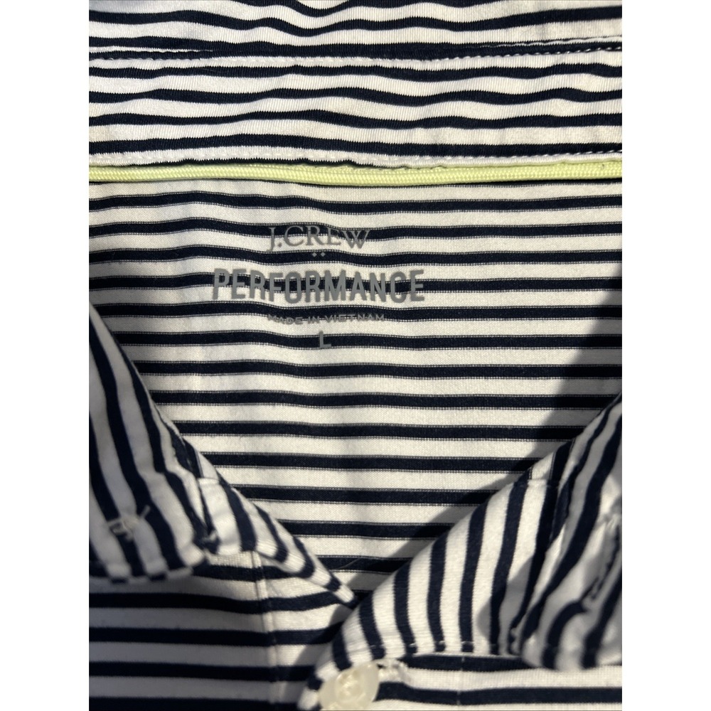 J. Crew Performance Men's Large Short Sleeve Polo Shirt Navy White Stripe - Picture 2 of 5